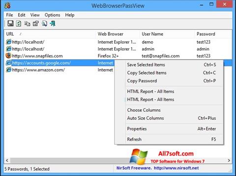 截图 WebBrowserPassView Windows 7