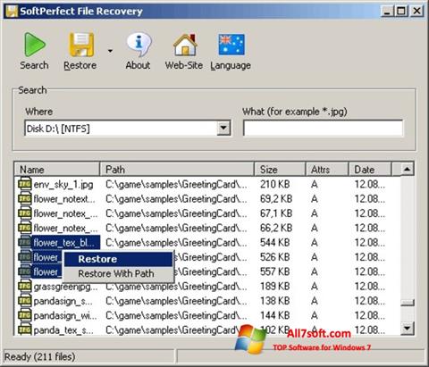 截图 SoftPerfect File Recovery Windows 7